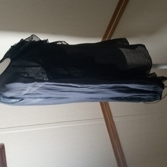 Elegant  Navy blue,Blouse with Lace Details, Cottage Core, Silk, Cotton - Picture 11 of 11